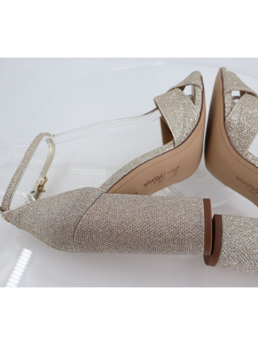 Sam Edelman Womens Yancy Heeled Ankle Strap Sandals Size 10 M Silver Shimmer - Picture 8 of 13
